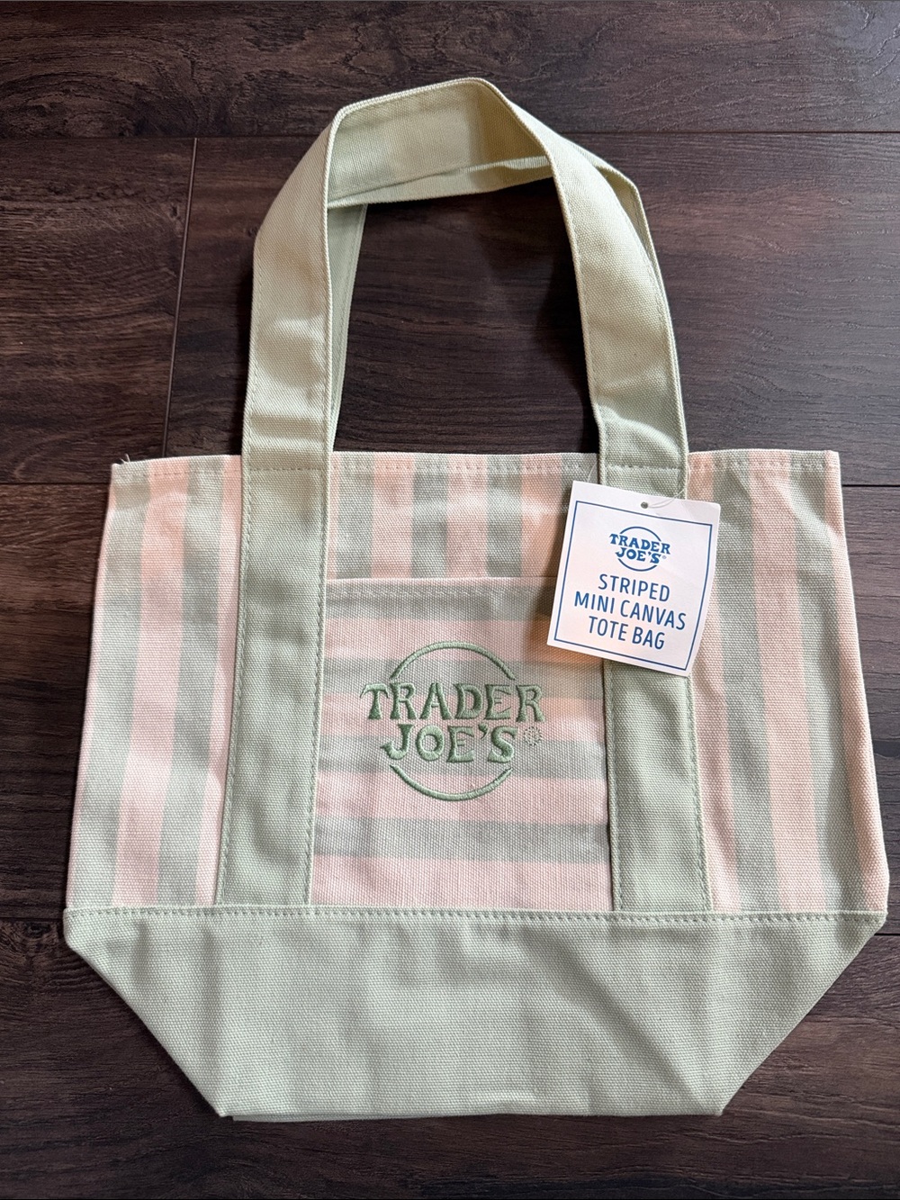 Trader Joe's Striped Mini Canvas Tote Bag Striped Canvas Tote in Mint Green